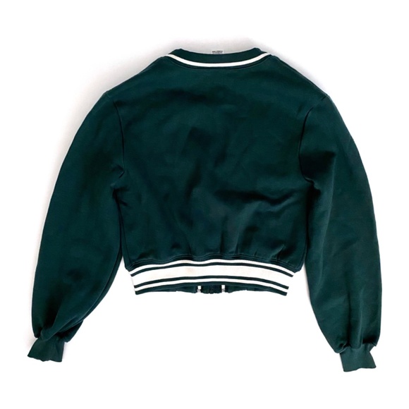 PINK Victoria's Secret Sweater Varsity Full Zip Cardigan Logo Green w Stripe Nwt - Picture 3 of 3